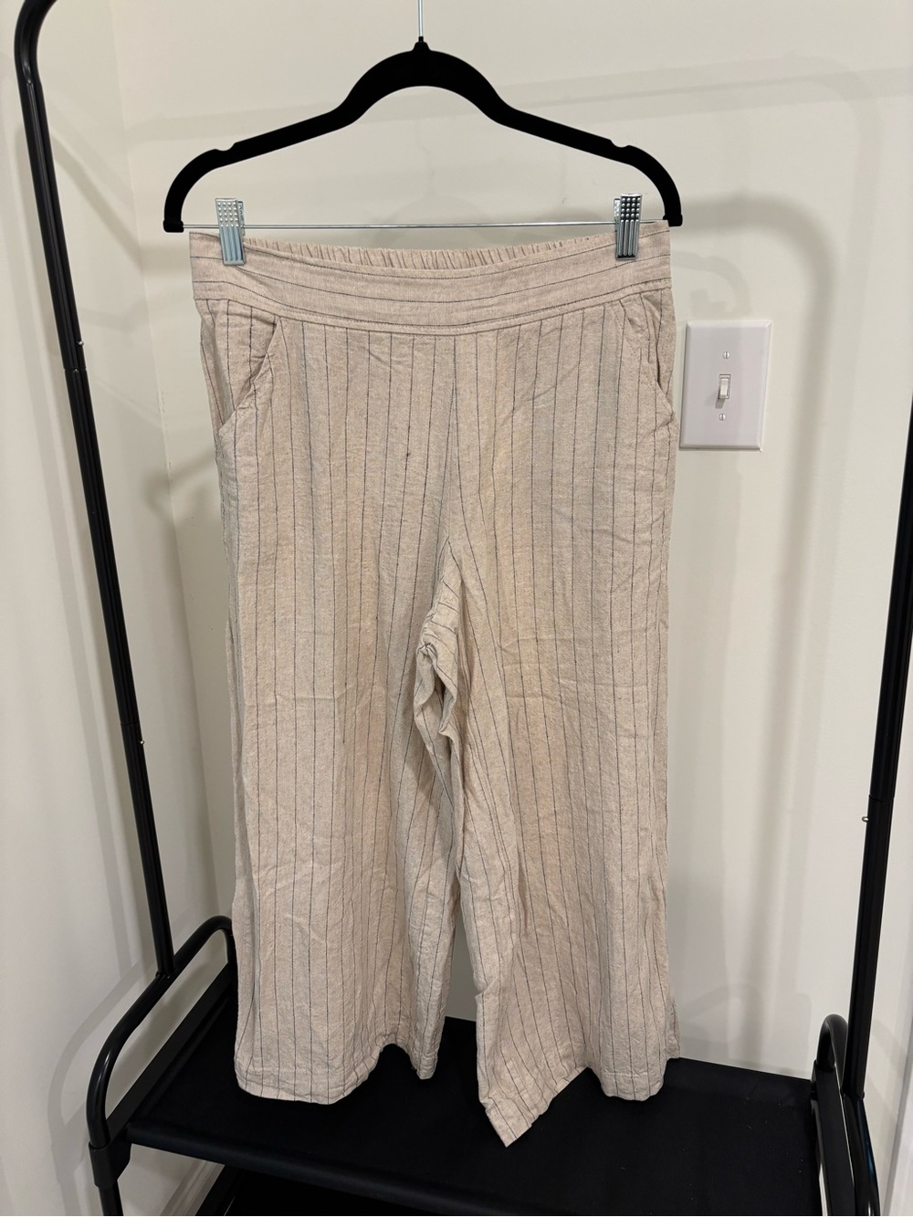 Max Studio Cream Pinstripe Wide-Leg Pants